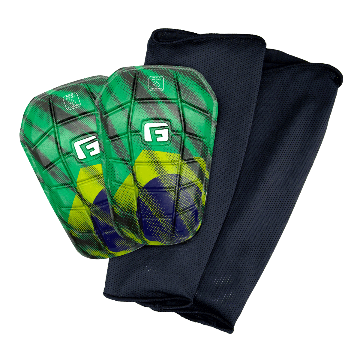 Soccer Blade NOCSAE Shin Guards Slip in light weight flexible stay in place no sleeve soccer