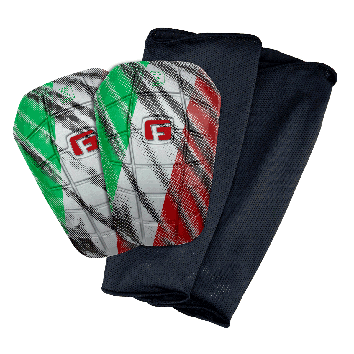Soccer Blade NOCSAE Shin Guards Slip in light weight flexible stay in place no sleeve soccer